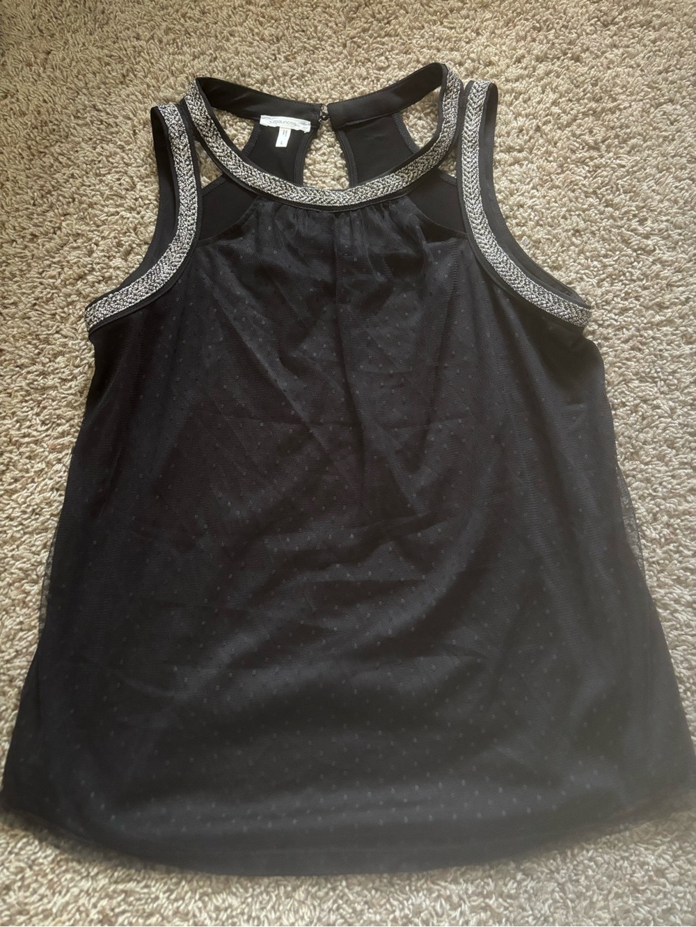 Maurices Black Tank Top with Silver Braided Trim
